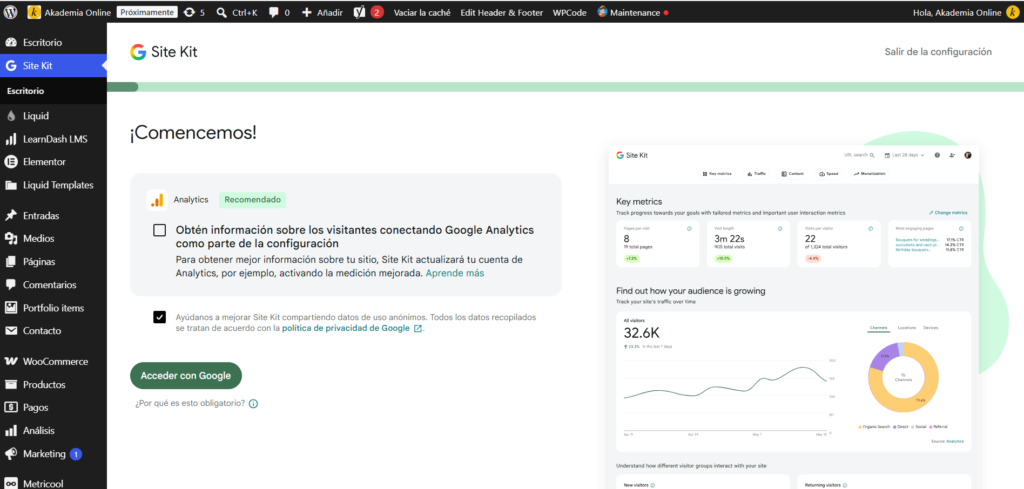 Captura pantalla de Configuracion Site Kit by Google